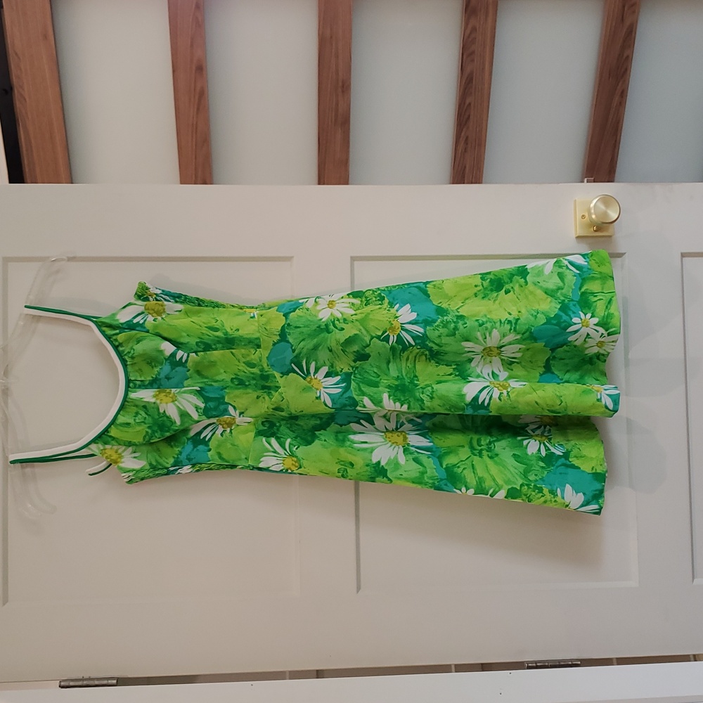 Vintage Floral Green and White Sundress